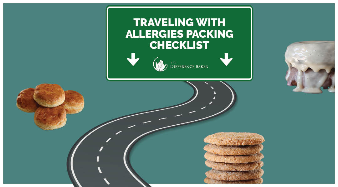 A checklist for traveling with allergies including travel kits, chef cards, and allergy friendly snacks